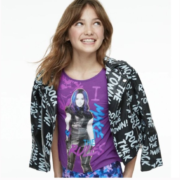 GIRL DISNEY DESCENDANT 3 MOTO JACKET black zipper sz M 54.00 MSRP D SIGNED - Picture 3 of 10